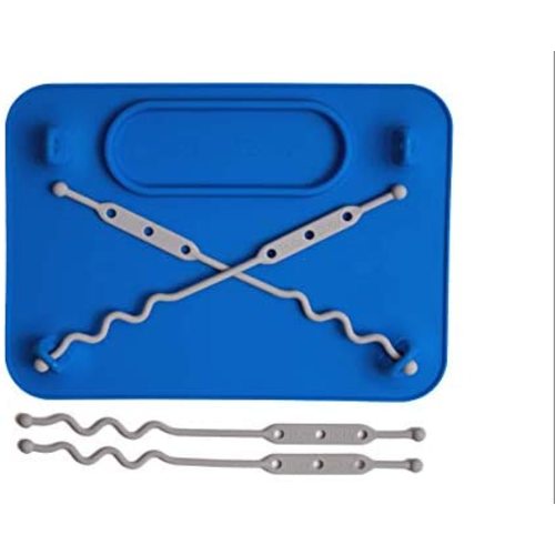 BUSY BABY MAT | Silicone Suction Placemat for Babies & Toddlers with 4 Adjustable Tethers to Attach Toys | Keep Toys Off The Floor, Diswasher Safe, BPA Free | Includes Travel Sleeve (Blue)