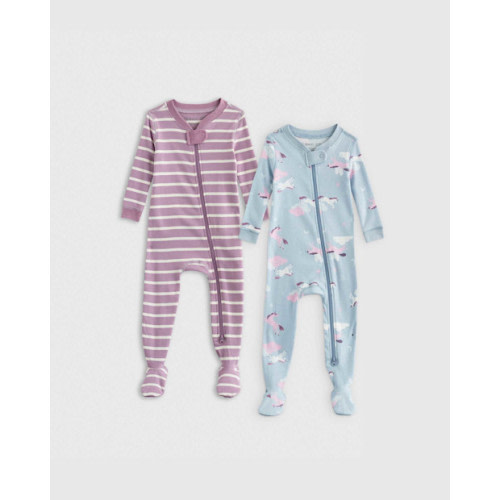 Quince 100% Organic Cotton Tight Fit Footie Pajamas 2-Pack - Baby Girl in Celestial Unicorns