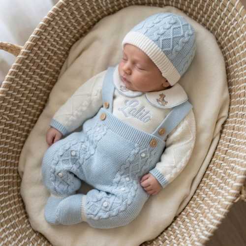 Going home Newborn Boy First Outfit Spanish Newborn knitted Primera Posita baby boy knit clothing baby knitted footie baby Horse Theme