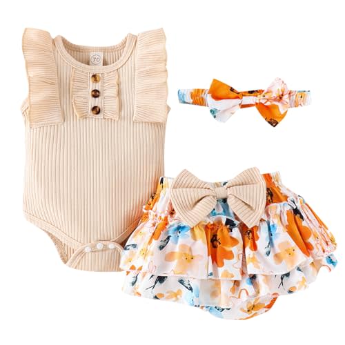 GDTOGRT Baby Girl Clothes Newborn Infant Summer Outfits Ruffle Romper and Shorts with Headband Sets for 0-3-6-9-12-18 Months