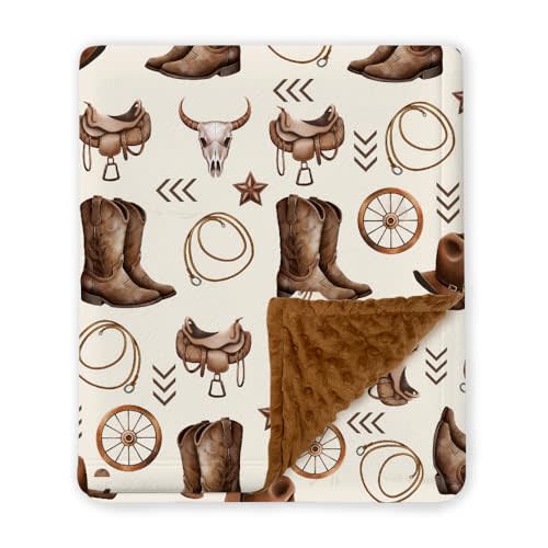 Western Baby Blanket, Cowboy Minky Blankets for Boys Girls, Nursery Room Decor, Soft Warm Lightweight Nursery Bed Blanket for Newborn Toddlers Son Daughter, for New Parents