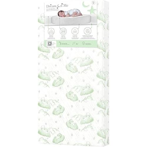 Dream On Me 2 in 1 Serene Snooze Crib and Toddler Mattress in Green Cloud