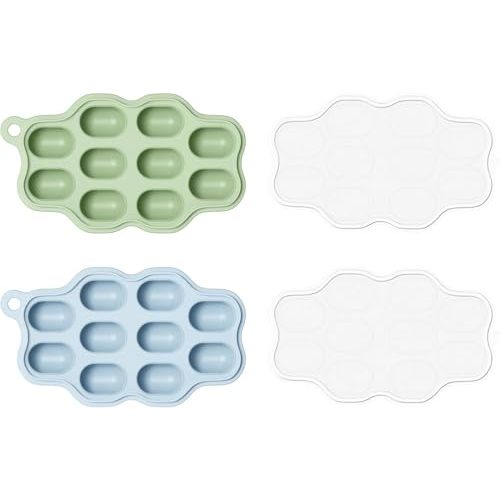 Baby Food Freezer Tray with Lids 2 Pack, Silicone Baby Food Storage Containers for Homemade Baby Food, Purees, Breastmilk, Ice Cube & Popsicle Mold (Blue/Green)