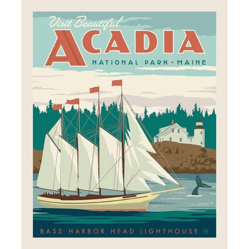National Parks Poster Panel Acadia Fabric Panel - P9480 - DIGITALLY PRINTED Riley Blake Quilting Cotton Fabric