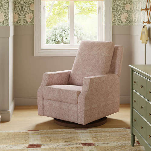 Morris & Co x Namesake Crewe Dusty Rose Floral Swivel Glider Power Recliner Nursery Chair
