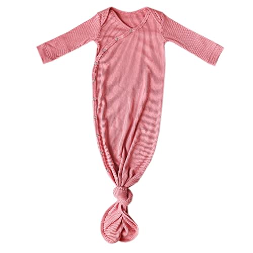 Copper Pearl Baby Gown - Knotted Newborn Sleepers for Baby Boy and Girl, Soft Stretchy Long Sleeve Infant Gowns with Bottom Tie and Hand Mittens, Perfect Hospital Coming Home Outfit (Rosewood)