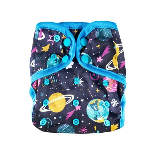 OsoCozy Newborn Reusable Cloth Diaper Covers - Adjustable Snap Fit & Double Leg Gussets for Babies 6-12 Pounds. Use with Prefold, Flat or Fitted Cloth Diapers or Snap-in Inserts – Planets & Stars