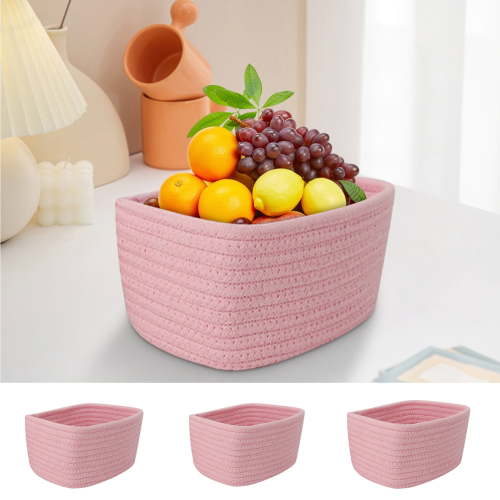 Luoshdecor 4Pcs Small Woven Basket,Cute Small Rope Shelf Storage Bins for Organizing Shelves, Empty Gift Baskets, Cute Organizer Basket for Home and Office (Light Pink-M)