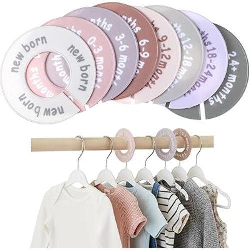 8Pcs Baby Closet Dividers Round Baby Clothes Dividers for Closet Rod Unisex Nursery Labels Organizer Decor Fits Most Rods
