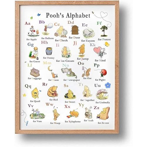 Winnie Nursery Stuff, Winnie Alphabet Wall Art ABC Poster, Educational Wall Art for Baby Room, Unframed Set of Pooh Alphabet(11 * 14inch)