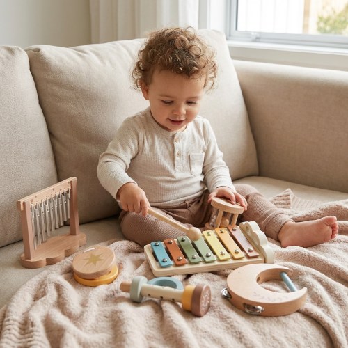 6-Piece Wooden Baby Musical Instrument Set – Sensory Sound & Music Toy – Mytamariki