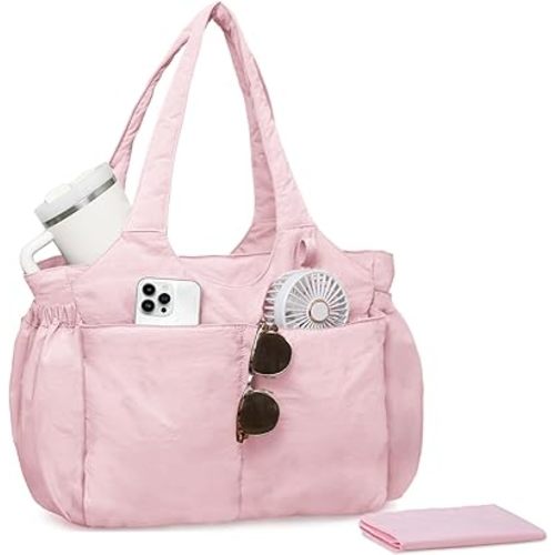 Diaper Bag Tote Hospital Bag Purse for Women, Large lightweight Baby Bag for Travel fits 40oz Tumbler for Travel,Nurse,Office with 13 pockets，changing pad，Pink