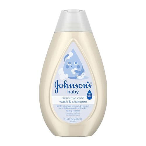 Johnson's Sensitive Care Baby Wash & Shampoo, Daily Moisturizing 2-in-1 Baby Wash & Shampoo to Gently Cleanse Without Drying Out Sensitive Skin, Light Scent, Hypoallergenic, 13.6 fl. oz