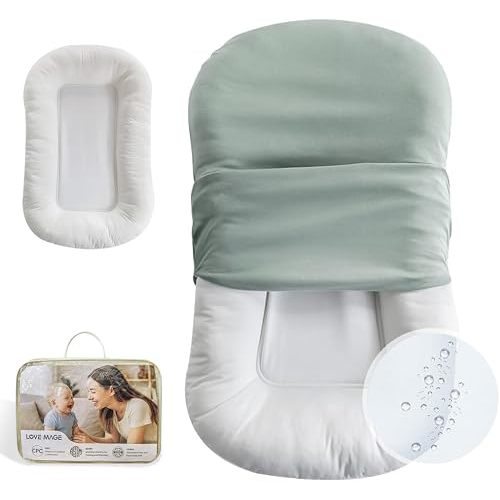 Infant Lounger, Soft Cotton and Waterproof Inner, Baby Floor Seat for Tummy Time, Baby Lounger for Newborn 0-24 Months (Green)