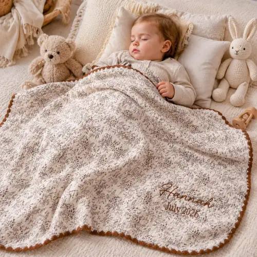 Custom Name Embroidered Muslin Blanket