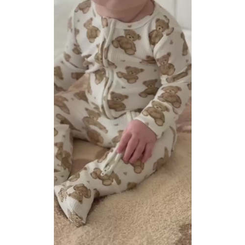 Beary Sweet Bamboo Waffle Zipper Footie