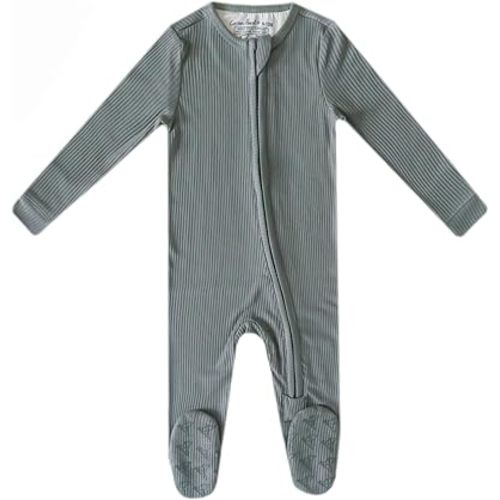 Copper Pearl Rib Knit Zip-up Footie - Moss