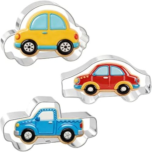hitsuki Car Cookie Cutter Set Car Shapes Metal Fun Cookie Molds，3Pcs