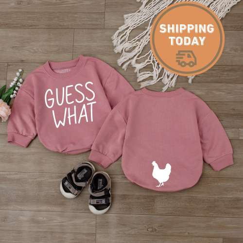 Guess What Chicken Butt Baby Romper, Funny Baby Bodysuit, Baby Shower Gift, Gender Neutral Baby Gift, Rae Dunn, Double Sided romper