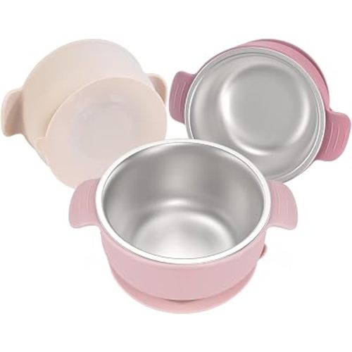 Bella's Friends Life Baby Bowls with Suction Stainless Steel and Silicone, 4.3” for Toddlers Kids Feeding, Non-Slip, Non-Toxic, Mess-Free, Dishwasher Safe, Fit High Chair Size, 3 Pack