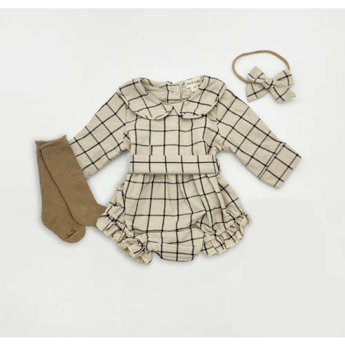 Plaid Cotton Romper Christmas Collar Bubble + Bow – Olive and Cradle