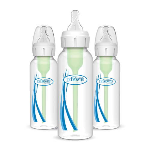 Dr. Brown's Anti-Colic Natural Flow Narrow Newborn Baby Bottle, 8 oz/250 ml, 3-Pack