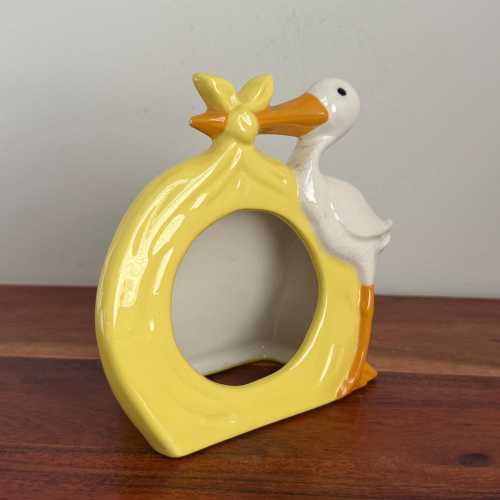 Vintage Holland Mold Yellow Ceramic Stork Baby Photo Frame, Mid Century Nursery Decor