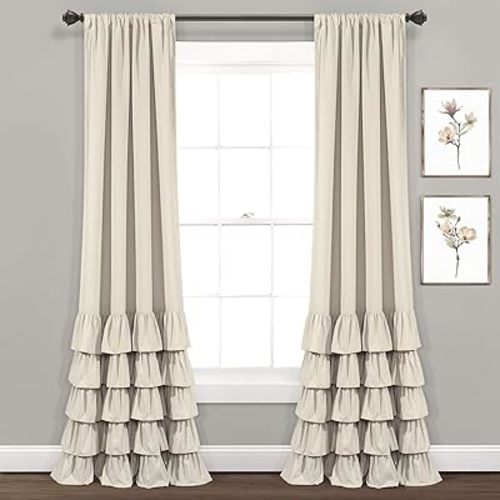 Lush Decor Allison Ruffle Window Curtain Panel Pair, 40" W x 84" L, Neutral