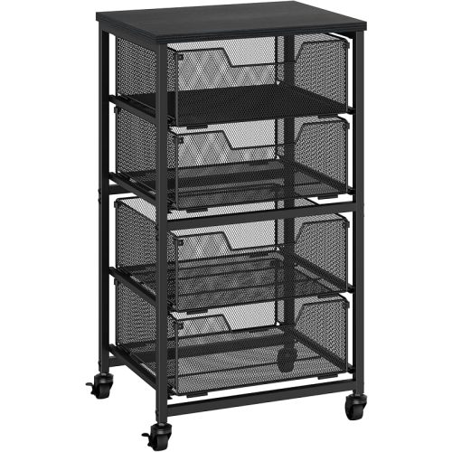 Rolling Cart with Drawers, 4-Drawer Storage Cart on Wheels with Wooden Top, Metal Utility Cart with Storage Drawers, Craft Storage Art Cart for Classroom, Office, Kitchen, Bedroom,Patent Pending