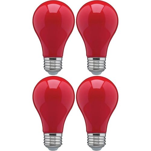 KOR (Pack of 4) 25 Watt Ceramic Red A19 Incandescent Light Bulb - 130V - Standard E26 Base (Medium) - 25AR - 25A19/R - 25W