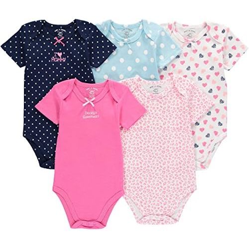 5 Pack Baby Girls' and Boys' Newborn and Infant Cotton Short Sleeve Bodysuits