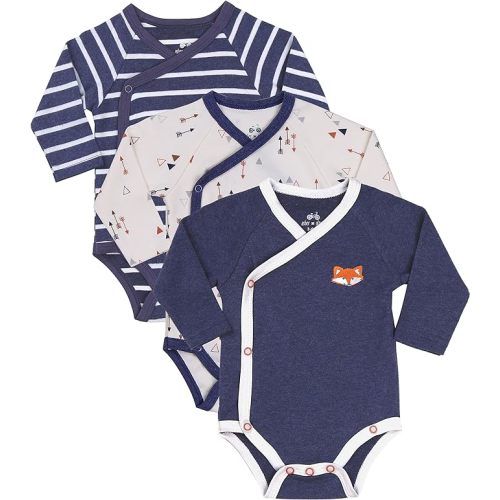 Asher and Olivia Baby Boy's 3-Pack Long-Sleeve Kimono Bodysuit Set: Side Snap Infant Clothes Bundle
