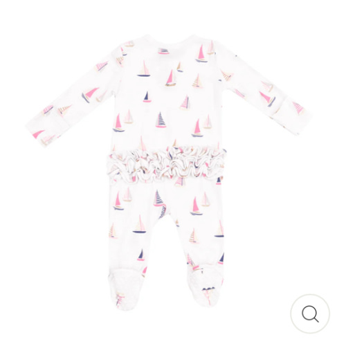 2 Way Zipper Ruffle Back Footie - Sailboats Pink