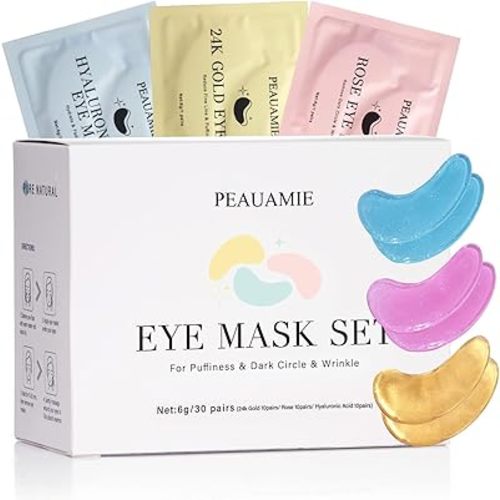 Under Eye Patches Gold and Hyaluronic Acid for puffy eyes,Rose Eye Masks for Dark Circles and Puffiness skin care Smooth Wrinkles products 30 Pairs