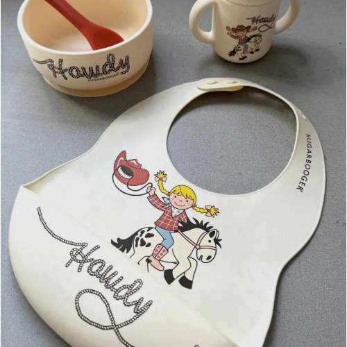 Howdy cowgirl silicone no drip bib / spoon set