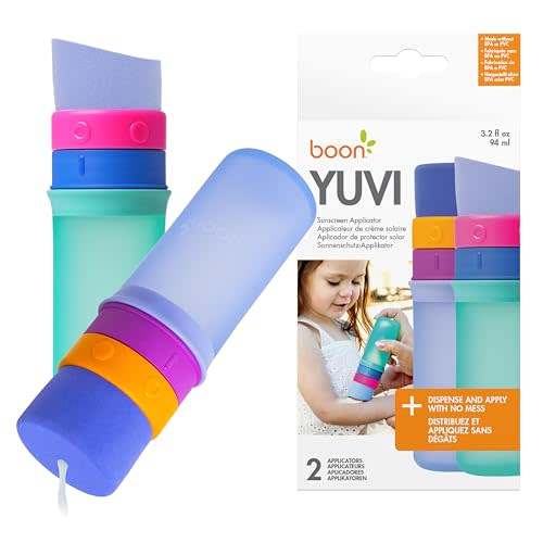 Boon Yuvi Sunscreen Applicator for Kids - Refillable and Spill Proof Kids Sunscreen Brush with Soft Foam Sponge - Summer Beach Essentials for Vacation - 3 Oz Travel Size - 2 Count
