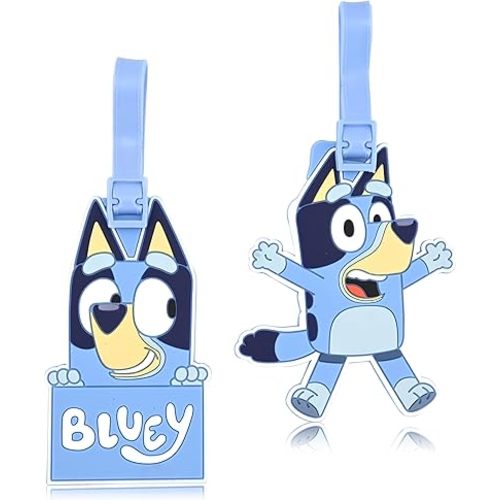 Bluey Luggage Tag for Boys 2 Piece Set | 4.25" Bluey Kids Luggage Tags for Suitcases | Travel Essentials Travel Cruise Ship Essentials Luggage Identifier