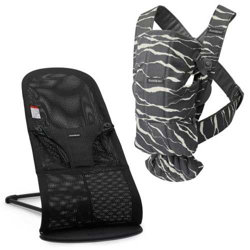BabyBjörn Bouncer Bliss + Baby Carrier Mini Bundle - Black Mesh / Landscape