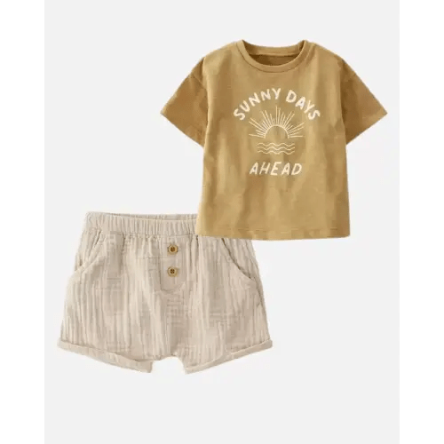Organic Cotton Graphic Tee and Gauze Shorts Set - 3M