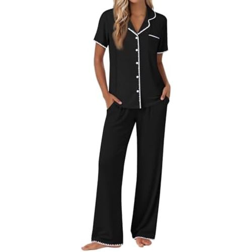 Ekouaer Pajamas for Women Set Button Up Soft Pjs Short Sleeve 2 Piece Lounge Sets Comfy Sleepwear