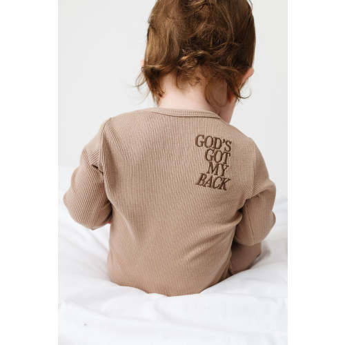 God's Got My Back Beige PJ Footless Onesie Ribbed Cotton-Bamboo Blend – Holy Pals