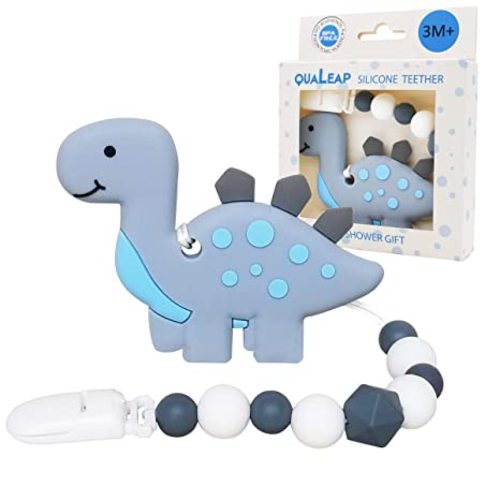 Baby Teething Toys for Babies 0-6 Months and 6-12 Months with Baby Teether Pacifier Clip – BPA-Free, Freezer Safe, Natural Organic Boy Teether – Best Baby Shower Gifts - Gray