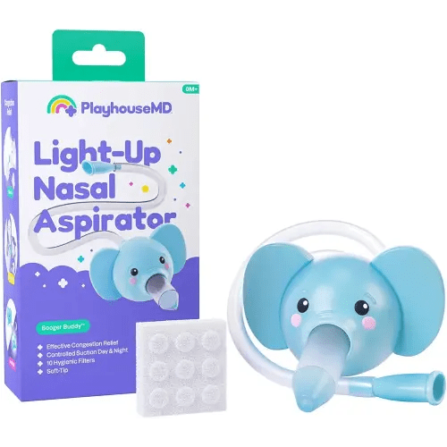 Booger Buddy Nasal Aspirator, Elephant - with LED Light for Babies & Toddlers – BPA-Free Snot Remover for Infant Stuffy Nose and Congestion Relief – Easy to Clean Design