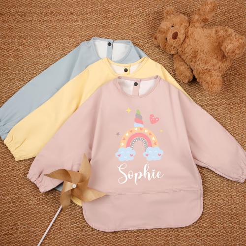 Personalized Waterproof Long Sleeve Baby Bib: Animal Face Coverall Apron