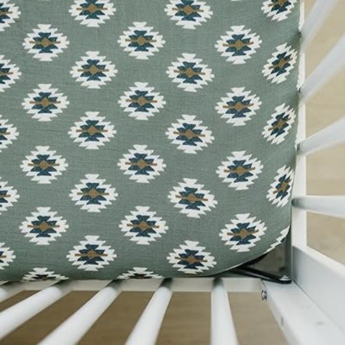 Southwest Aztec Muslin Crib Sheet by Mebie Baby, Soft and Breathable Bed Sheets for Babies, Modern Neutral Bedding for Cribs, Standard Crib Mattress Fitted Sheet, Great for Boy or Girl Room