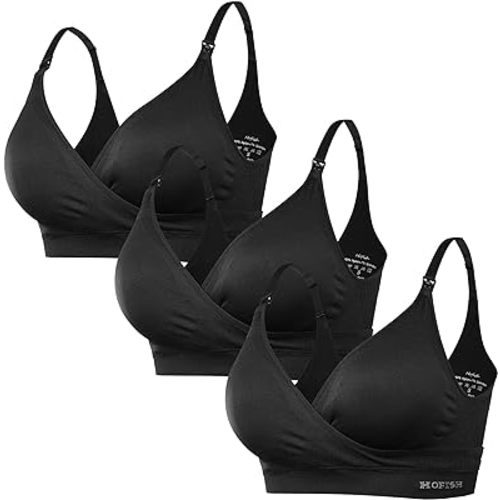 HOFISH 3 Pack Nursing Bras for Breastfeeding, Wireless V Neck Maternity Women Pregnancy Sleep Bralette with Extra Extenders