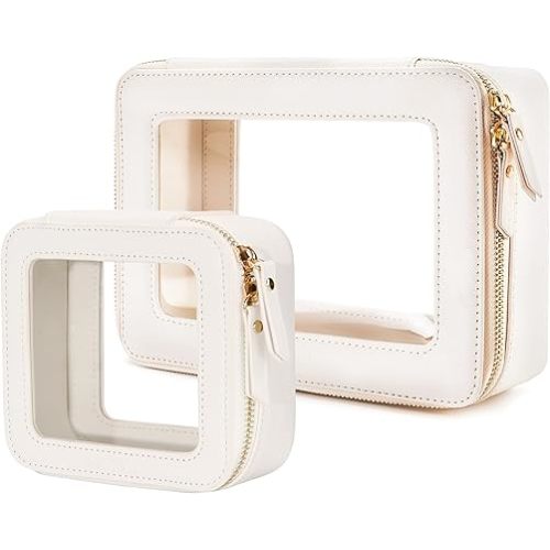 Aveniee Clear Makeup Bag Set (2-Piece Mini & Midi) - Travel Toiletry Organizer for Women, Waterproof Cosmetic Pouch & Car Accessory for Travel Size Toiletries, White