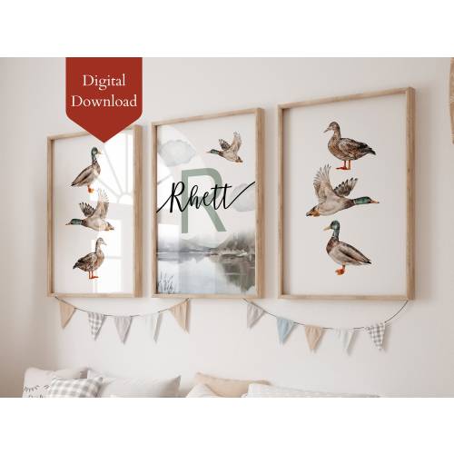 Personalized Printable Duck Hunting Nursery Art Print | Custom Mallard Duck Decor for Kids | Baby Gift | Nursery Wall Decor