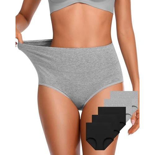 OUENZ Womens Underwear Cotton High Waisted Panties Full Coverage Postpartum Briefs Soft Stretch Ladies Underpants Multi Pack