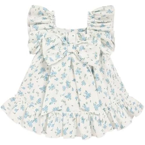Toddler Girl Flutter Sleeve Dress, Back Bow Wrinkle Resistant Casual Outfit